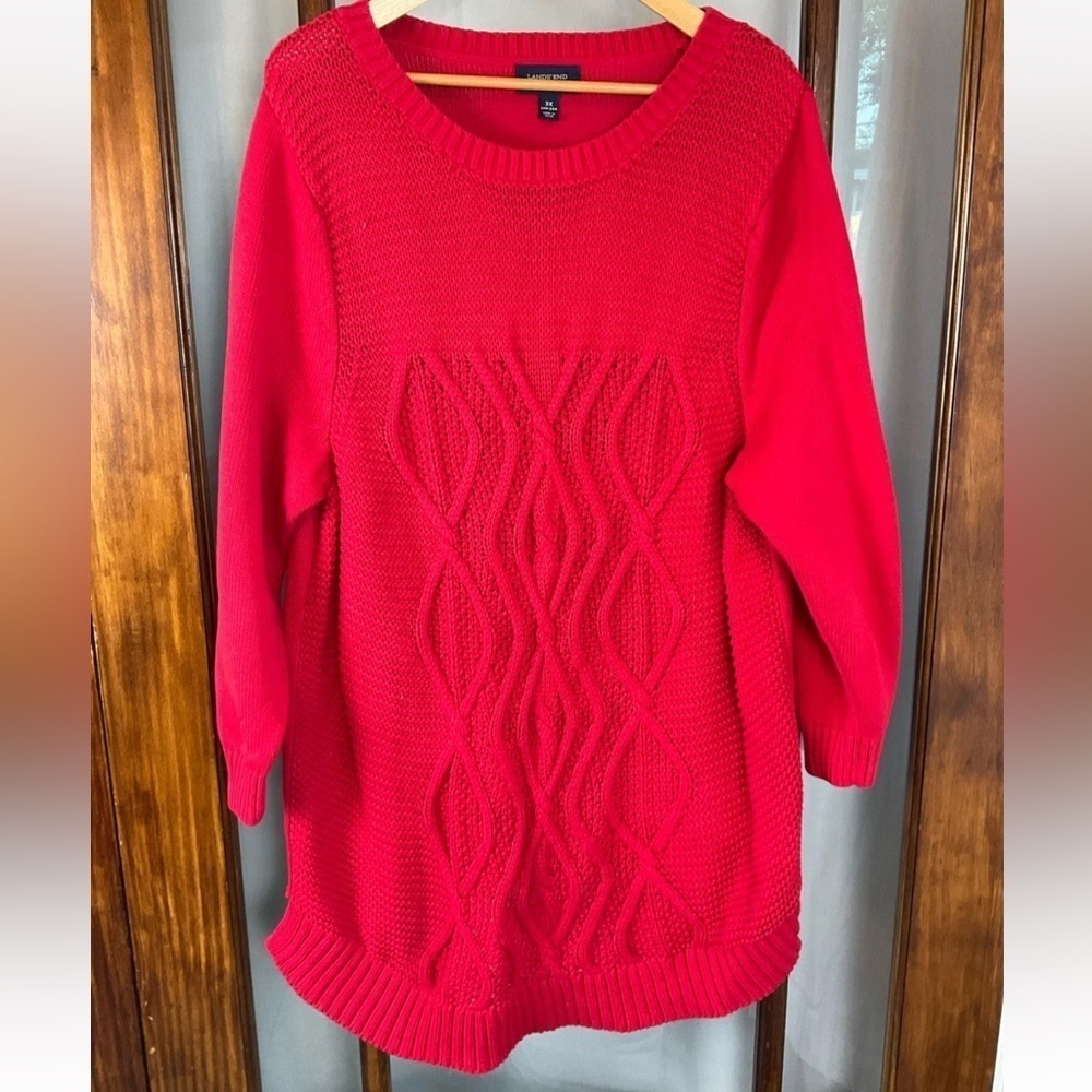 Lands‎ End Drifter Tunic Sweater Womens Size 3X Red 100% Cotton Chunky Knit